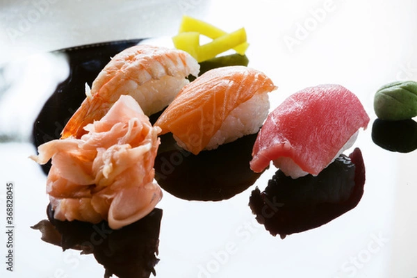 Obraz Sushi on black plate