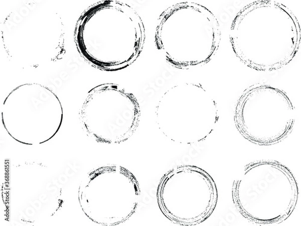 Fototapeta Vector Frames. circle for image. distress texture . Grunge Black and White borders isolated on the transparent background . Dirt effect . 
