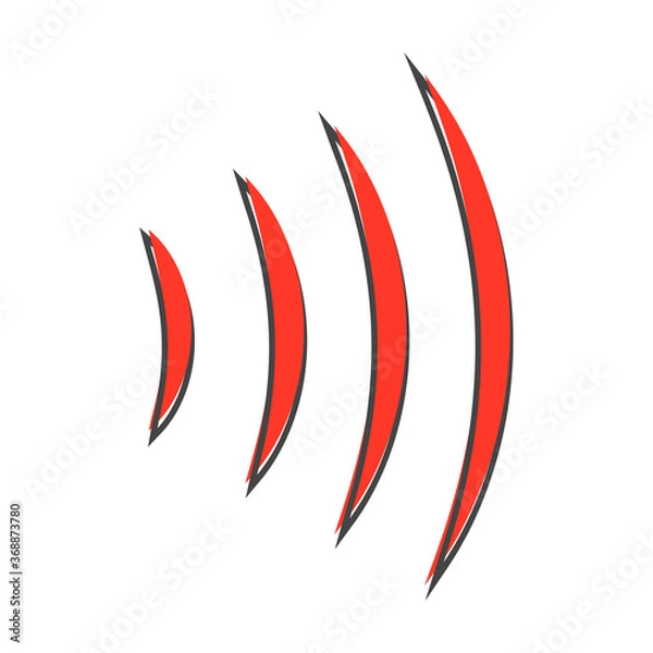 Fototapeta Sound wave vector illustration. Radio wave radiation. Wi Fi connection cartoon style on white isolated background.
