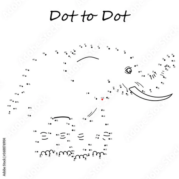 Fototapeta Connect the dots to reveal the elephant in this dot-to-dot challenge for kids. Printable worksheet.