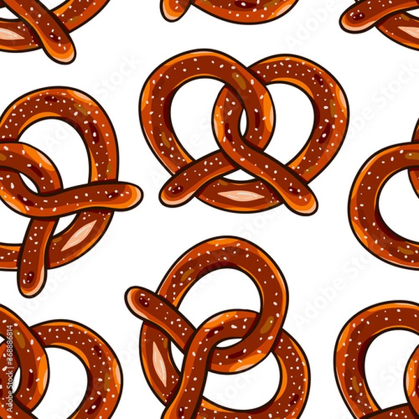 Obraz Seamless vector pattern with baked salty pretzel 