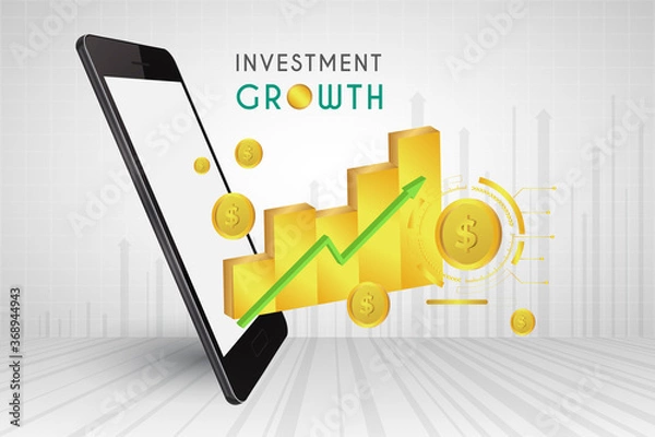 Fototapeta Mobile phone 3D and graph Gold Price Charts