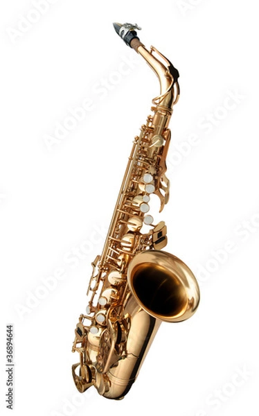 Obraz Saksofon instrument jazzowy na białym tle