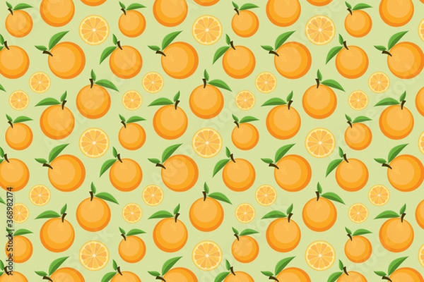 Fototapeta Fruit pattern on green background. Bright orange fruit background