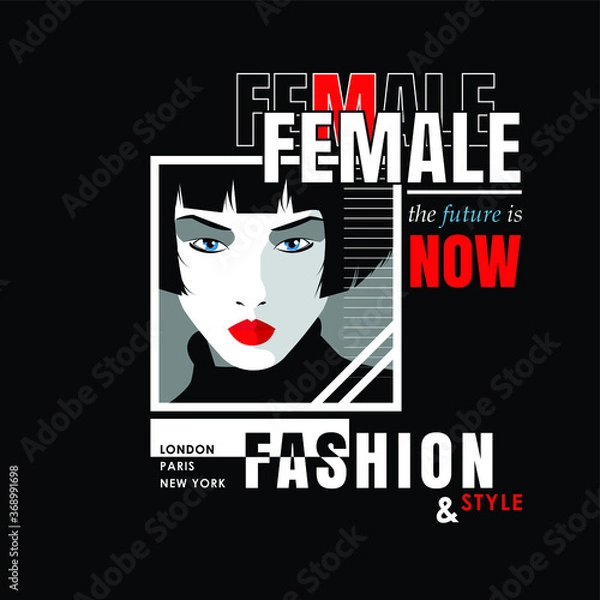 Fototapeta Pop art portreit of fashion woman with quote on black background. Vector illustration