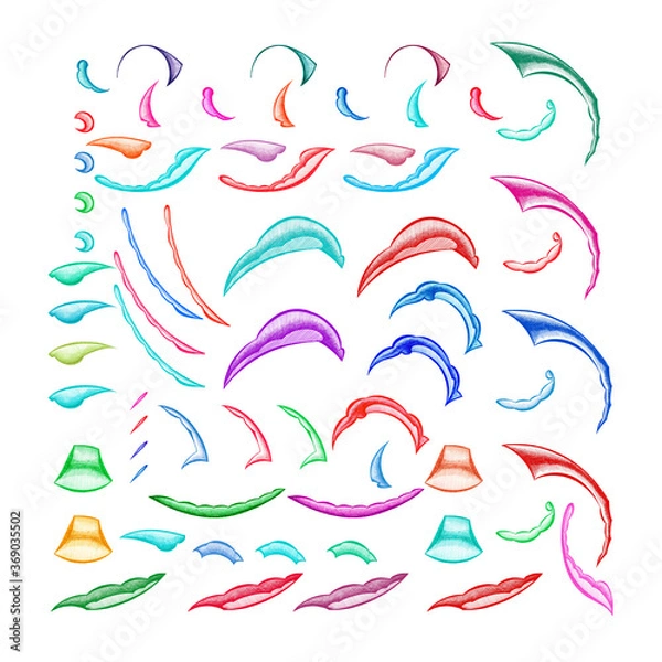 Obraz Floral decorative elements 65 set hand drawn with color markers isolated on a white background.