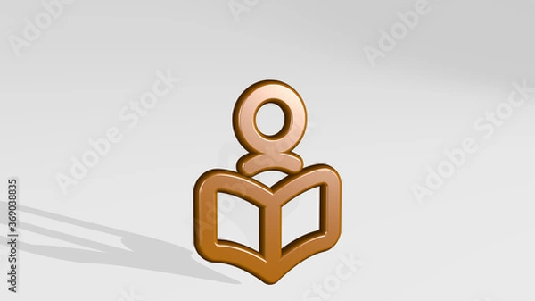 Fototapeta newspaper read stand with shadow. 3D illustration of metallic sculpture over a white background with mild texture. business and reading