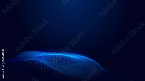 Fototapeta Dot blue wave light screen gradient texture background. Abstract ai technology big data digital background. 3d rendering.
