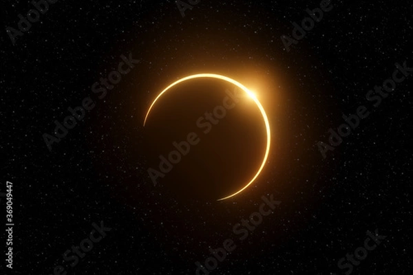 Fototapeta Representation of a partial solar eclipse close to the annular eclipse phase on a space background with stars