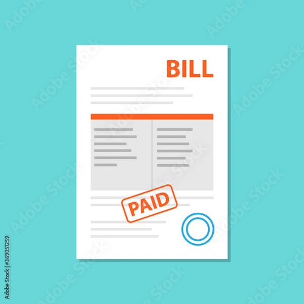 Fototapeta Document bill paid icon flat style