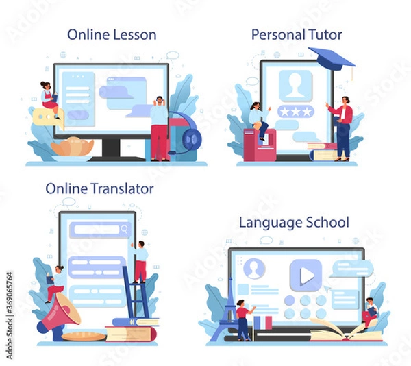 Obraz French learning online service or platform set. Language school