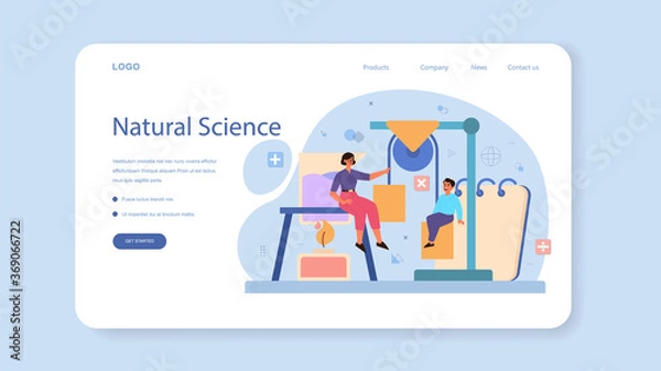 Fototapeta Physics school subject web banner or landing page. Scientist explore
