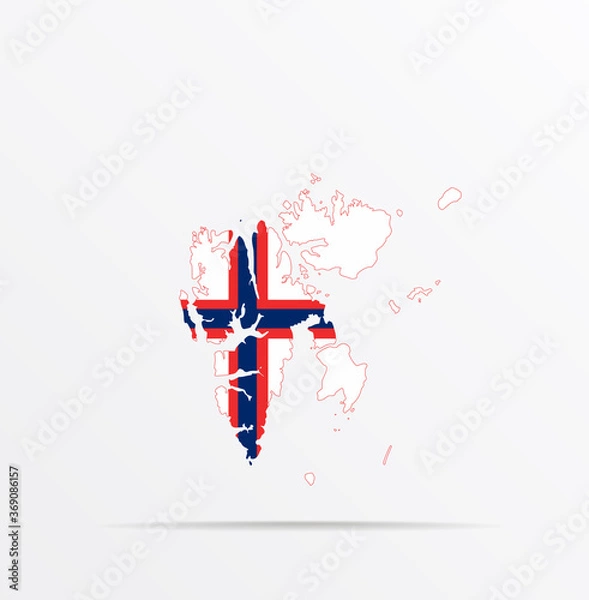 Fototapeta Vector map Svalbard, Spitsbergen, Spitzbergen combined with Svalbard flag.
