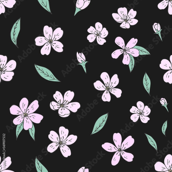 Fototapeta Seamless vector pattern of sakura flowers. Decoration print for wrapping, wallpaper, fabric, textile. Spring background.