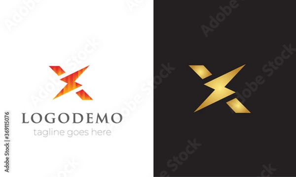 Obraz 
Initial letter X logo template with Power icon .This font with Electrical Bolt identity, moving and speed thunder  logo vector .
Automotive monogram ,logo mark minimal,abstract concept design .