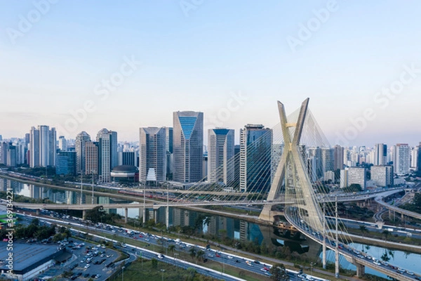 Obraz São Paulo, cable-stayed bridge over the Pinheiros River, evening in Sao Paulo, Brazil