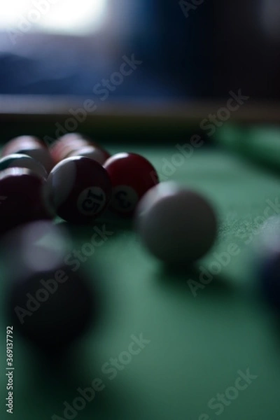 Obraz billiard balls on a green table