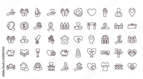 Fototapeta Charity and donation line style 50 icon set vector design