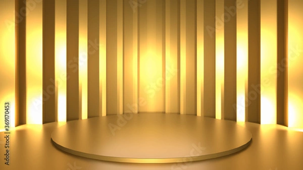 Obraz product display or showcase pedestal on gold background product template. 3D rendering