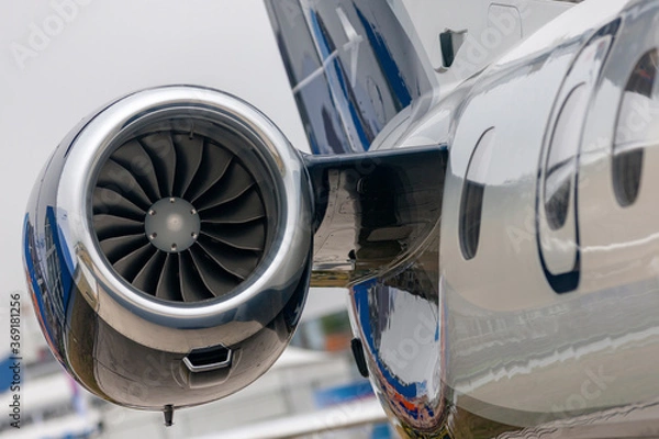 Fototapeta Aircraft jet engine with turbine blades.