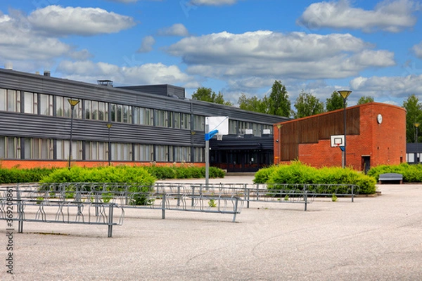 Obraz School Yard with Empty Bike Racks