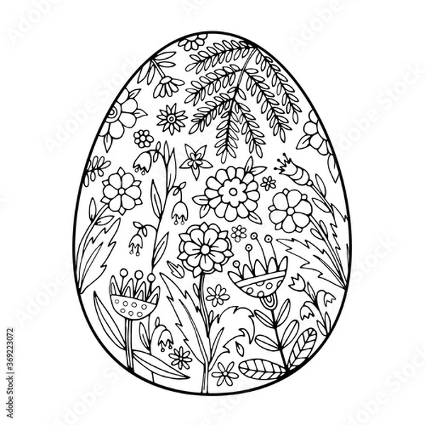 Fototapeta Vector Easter art plants, flowers in egg shape