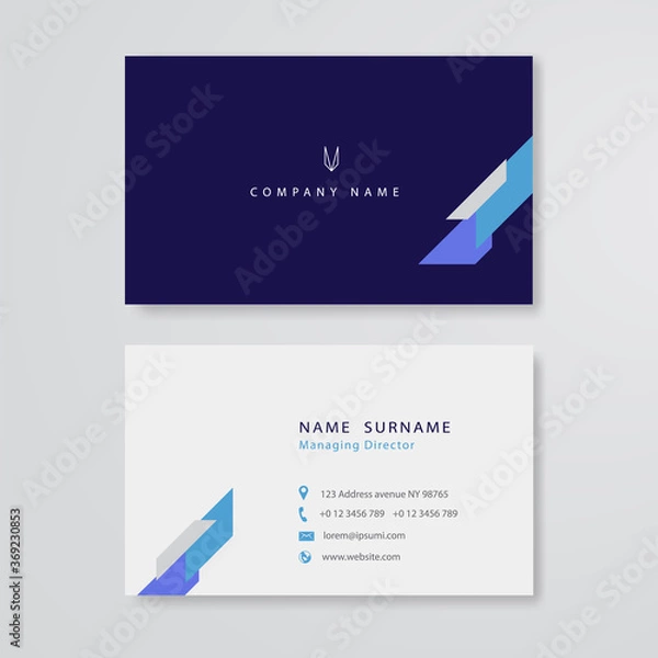 Fototapeta White and blue business card flat design template vector