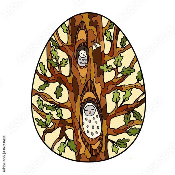 Fototapeta Vector colored art in egg shaped, two cute owls
