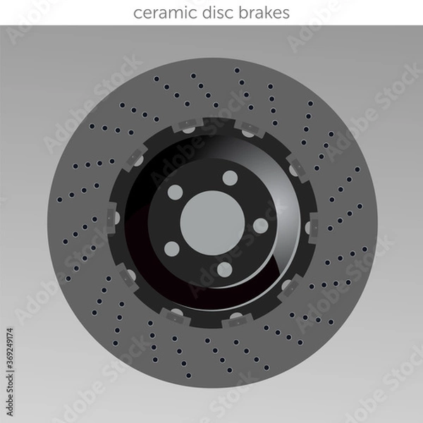 Obraz vector isolated object with no background. carbon ceramic disc brakes with red caliper
