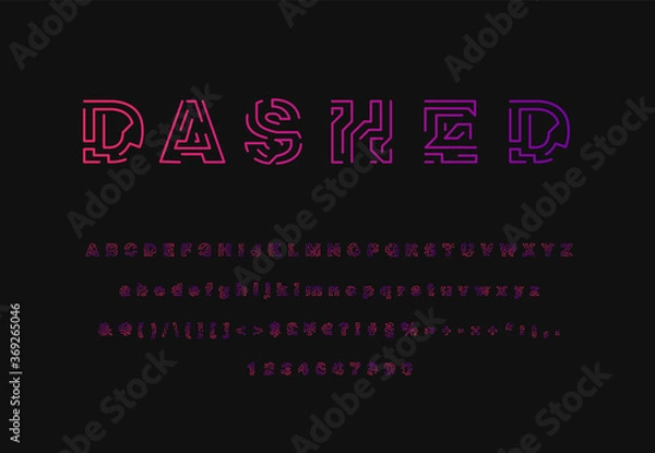 Fototapeta Colorful dashed stroke font set, vector illustration