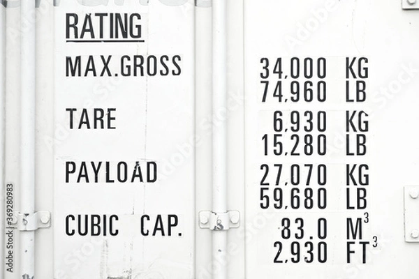 Obraz Shipping container payload and cubic rating.