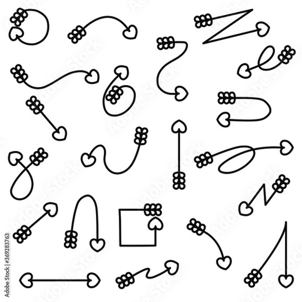 Fototapeta Abstract Set Black Collection Hand Drawn Different Arrows Elements Vector Design Sketch Style Doodle Line Brush Icons