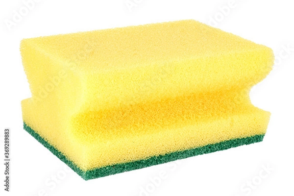 Obraz Yellow sponge for washing dishes close-up isolated on white background