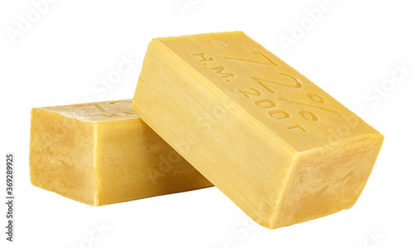 Obraz Lying two pieces of laundry soap isolated on white background