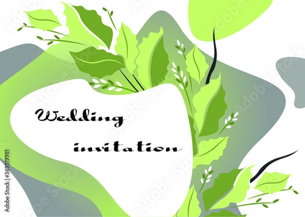 Fototapeta abstract background with green leaves. Wedding invitation