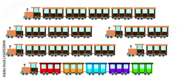 Obraz vector illustration of a set of trains with different count of wagons