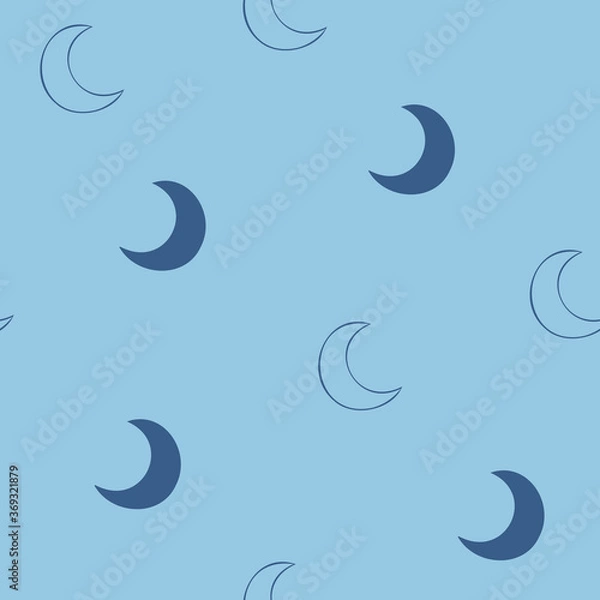 Fototapeta Moon seamless pattern design hand-drawn on blue background - fabric wrapping, textile, wallpaper, apparel design.	