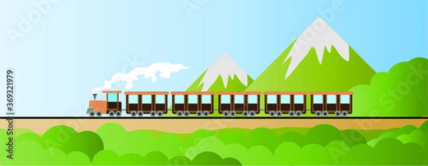 Fototapeta landscape with train and mountains vector illusration