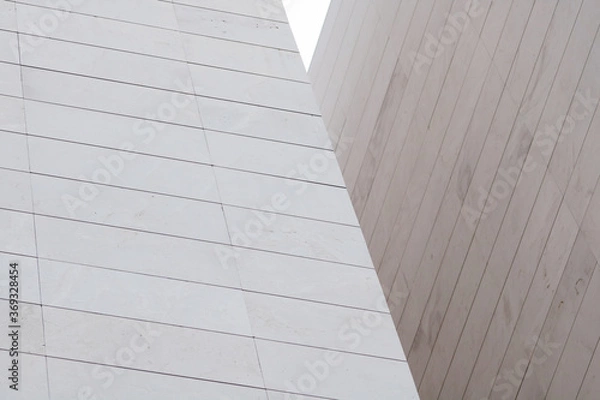 Obraz Streszczenie nowoczesnej architektury. Zamknij się z futurystycznej fasady budynku biurowego.