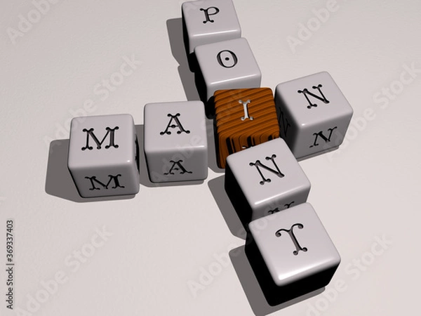 Fototapeta MAIN POINT combined by dice letters and color crossing for the related meanings of the concept. editorial and architecture