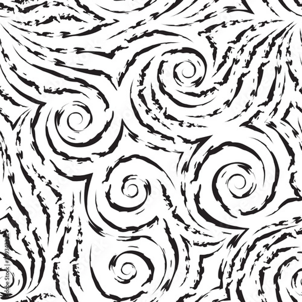 Obraz Vector seamless pattern of black spirals of lines and corners on a white background.Texture of flowing shapes and lines with torn edges.Background for decoration of fabrics or packaging