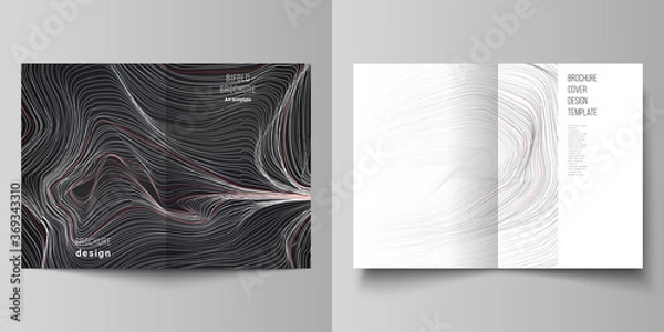 Fototapeta The vector layout of two A4 format modern cover mockups design templates for bifold brochure, magazine, flyer, booklet, annual report. 3D grid surface, wavy vector background with ripple effect.