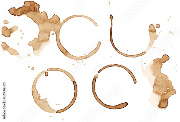 Obraz Coffee blots, spots and circle trace. Vector EPS 10. Ink graphic, natur product.
