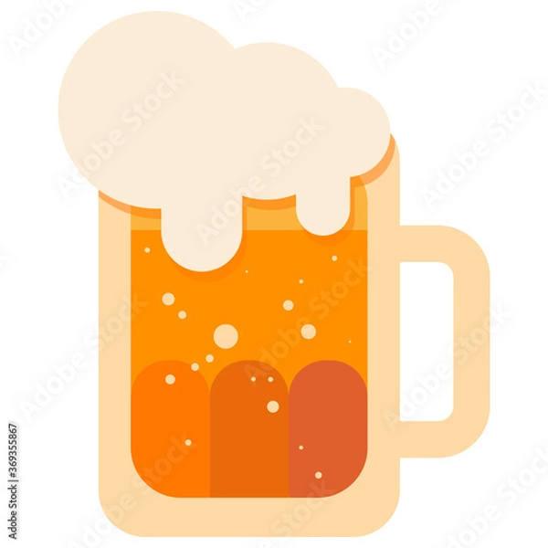 Obraz Mug of beer on white isolated backdrop. Brewery for invitation or gift card, notebook, craft beer shop logo, bath tile, scrapbook. Phone case or cloth print art. Flat style stock vector illustration