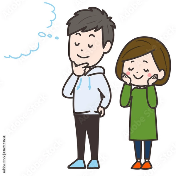 Fototapeta 想像している男女のイラスト