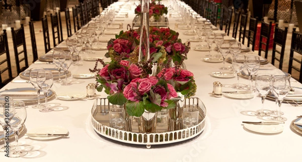 Obraz Elegant candlelight  dinner table setting at reception