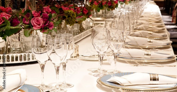 Obraz Elegant candlelight  dinner table setting at reception