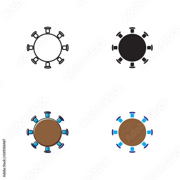 Fototapeta Simple round table icon on white background 4 types such as outline, black, color, outline and color. Vector illustration.