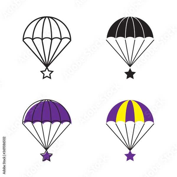 Fototapeta Simple star flying on parachute icon on white background 4 types such as outline, black, color, outline and color. Vector illustration.