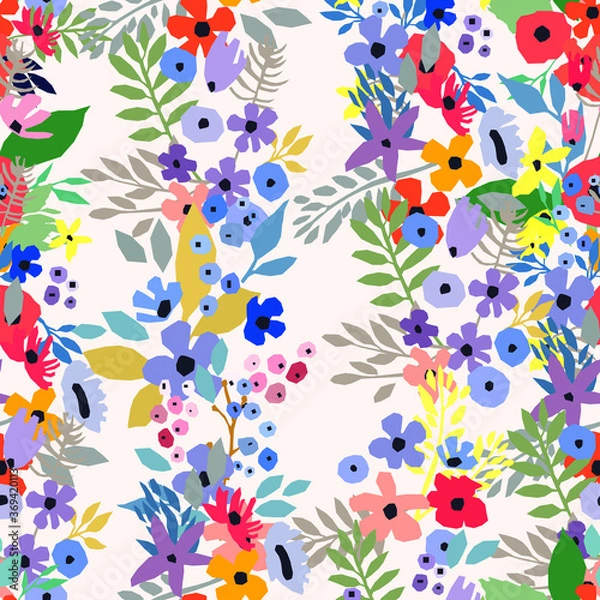 Obraz Seamless pattern. Vector floral design with wildflowers. Romantic background
